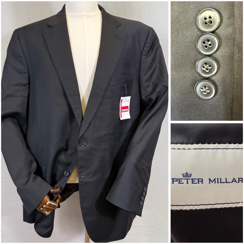 Peter Millar Sport Coat Mens 48T Black 100% Wool 2 Button Double Vent Blazer NEW